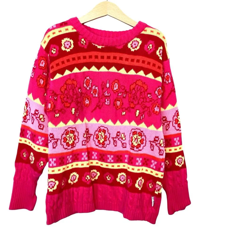 Gymboree Vintage St Moritz Line Colorful Floral Winter Sweater Girls Size XL